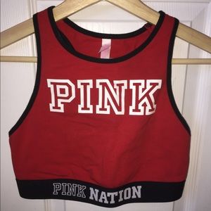 Red high-neck sports bra